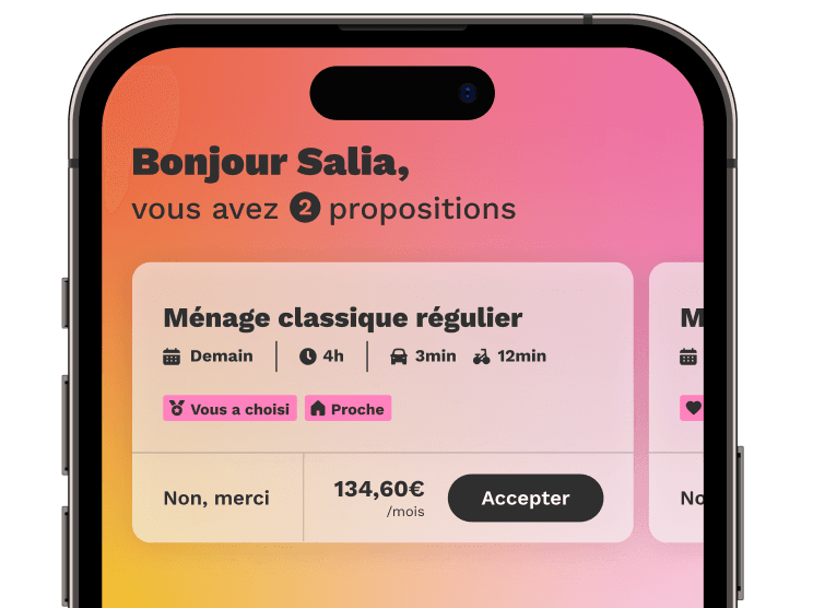 Un écran de smartphone montrant une demande de service sur l'application Wecasa.